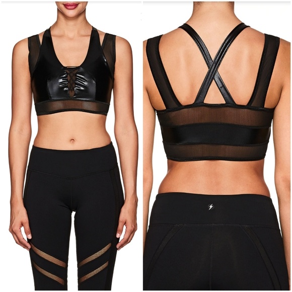 Electric Yoga Other - ELECTRIC YOGA Faux Leather Black Sports Bra